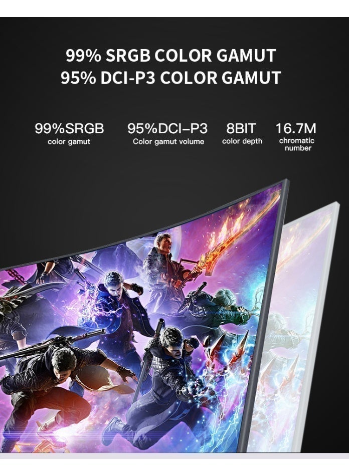 23.8" Curved Gaming Monitor 165Hz 1920 * 1080p 1ms Freesync Computer Monitor with LED Axe Backlit, 1800R Curved Screen, Built-in Speaker, RGB Backlight, HDMI, DP, USB - Image 5